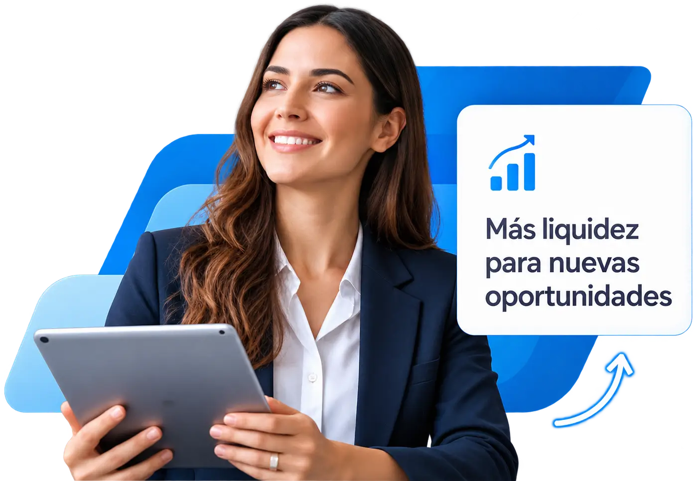 Profesional financiera con mensaje de liquidez